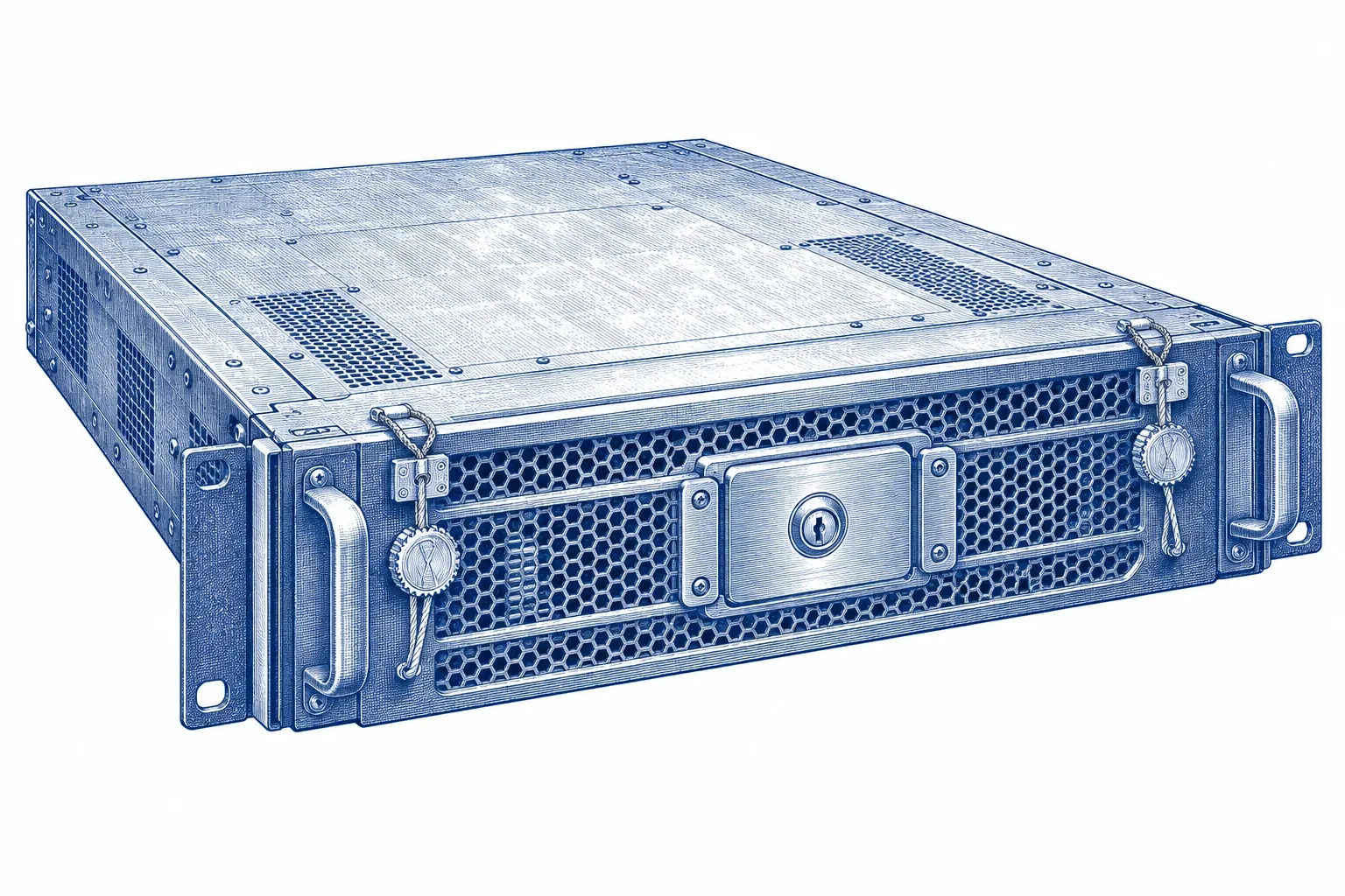 Engraving of a rack-mounted hardware security module appliance with tamper-evident seals